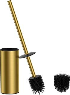 FORIOUS SUS304 Toilet Brush, Toilet Bowl Cleaner Brush and Holder Set | Gold, Extended Handle, Removable Inner Bowl, Stable Splash Guard, Steel Joint, Scratch‑Resistant Bristles, for Bathroom RV