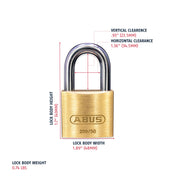 289/50 Stainless Brass Lock with 3 Keys for Outdoor by ABUS – Brass, Gold, Model 41993