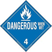 Labelmaster Z-PVD Dangerous When Wet Hazmat Placard, Worded, Permanent Vinyl (Pack of 25)