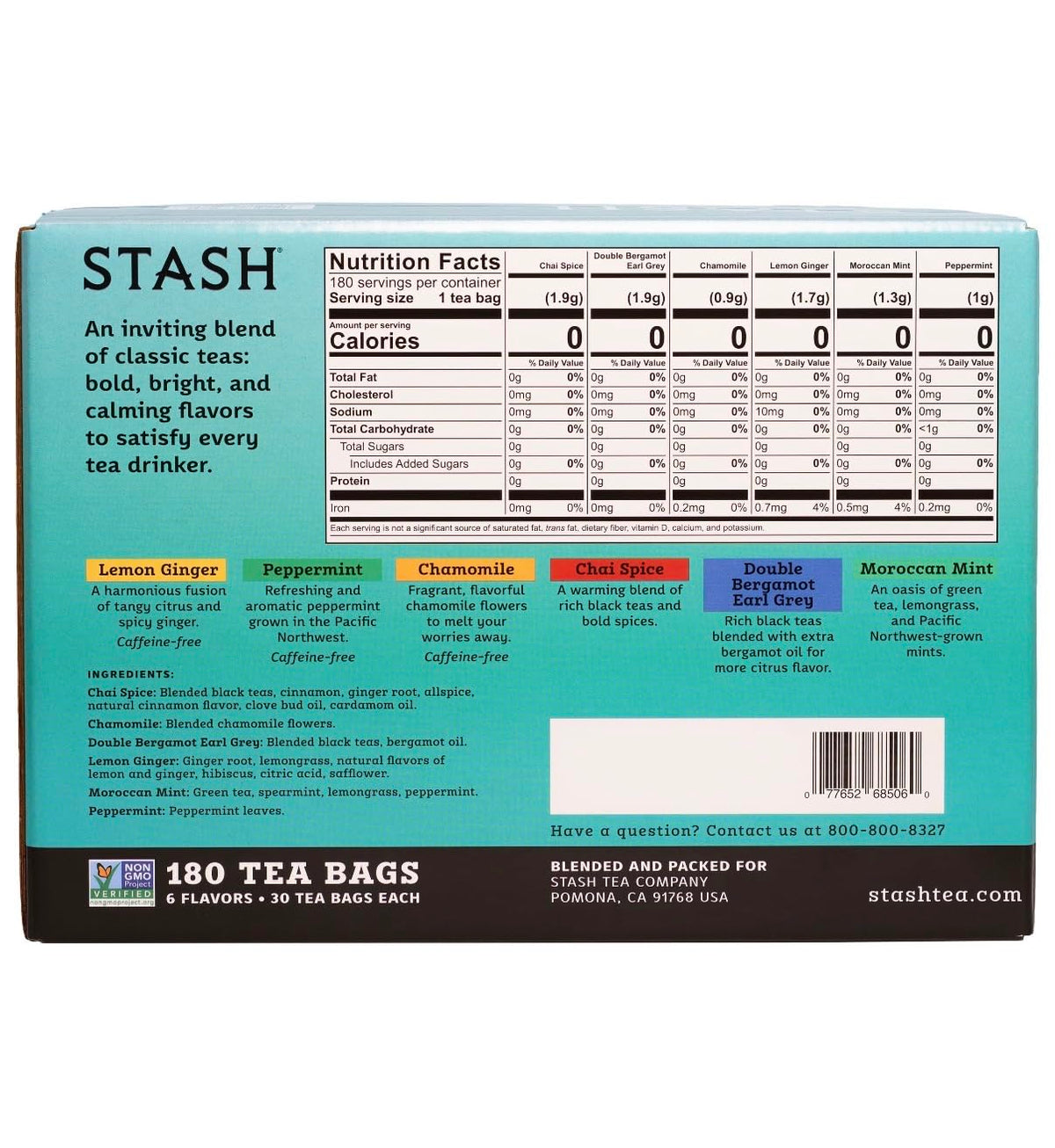 Tea - 6 Flavor Assorted Tea Collection - 30 Tea Bags Each by Stash – 30 Count (Pack of 6), Model 14206371