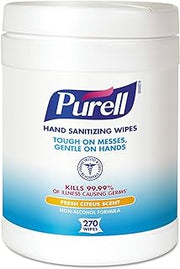 Purell Sanitizing Hand Wipes, 6 x 6 3/4", White, 270 Wipes/Canister