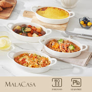 Malacasa Ceramic Casserole Dish, 8 x 5 Inch Oval Bakeware Set of 4, White