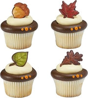 DecoPac Thankful For Fall Rings, Cupcake Decorations, Autumn Cupcake Toppers, Leaves & Acorns, Food Safe Cake Topper – 24 Pack