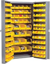 Global Industrial Deep Door Bin Cabinet, Includes 136 Yellow Plastic Bins | Padlockable Steel Cabinet, 38"W x 24"D x 72"H, For Tool and Parts Storage, Assembly Required