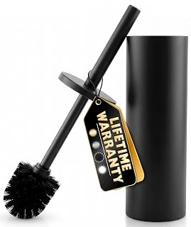 Black Toilet Brush and Holder Set, Freestanding, Splash Protection | Matte Black Toilet Brush with Holder Set for Bathroom, Splash Protection & Dense Bristles, Scratch- & Corrosion-Resistant