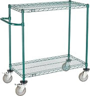 Nexel 2 Shelf Cart, Poly-Green, 36"L x 18"W x 40"H, Polyurethane Brake Casters