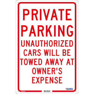 Global Industrial Private Parking Unauthorized Cars Will Be Towed.. – 18x12, .040 Aluminum