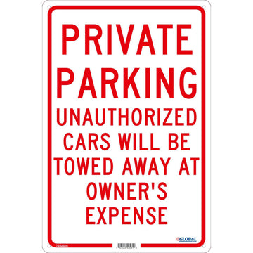 Global Industrial Private Parking Unauthorized Cars Will Be Towed.. – 18x12, .040 Aluminum