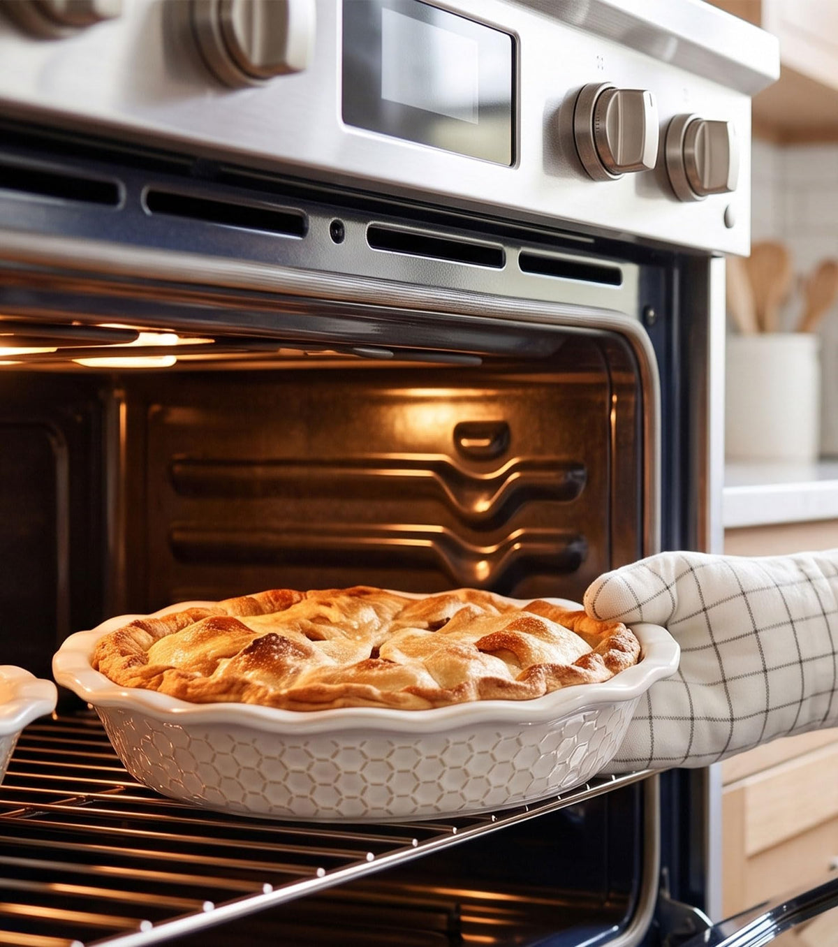 Lareina Ceramic Deep Dish Pie Pan, 53 oz, Honeycomb and Tree
