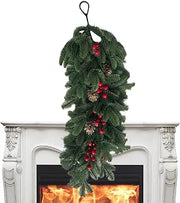Pine Christmas Garland - Fireplace Pine Mantel Decor | Red Berries Green Foliage Decorative Stems for Christmas Tree Mantle