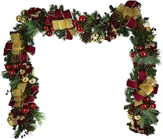 9' Holiday Garland with Hydrangeas, Bows, and Ornaments