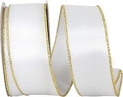 Reliant Ribbon Satin Value Metallic Wired Edge, White/Gold, 1-1/2 Inch, 10 Yards