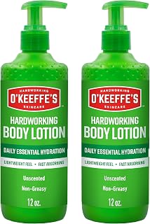 O'Keeffe's Hardworking Body Lotion, 12 oz Pump, 2-Pack | Deep Hydration for Extremely Dry and Cracked Skin, Fragrance-Free, Non-Greasy, Hypoallergenic, Fast-Absorbing