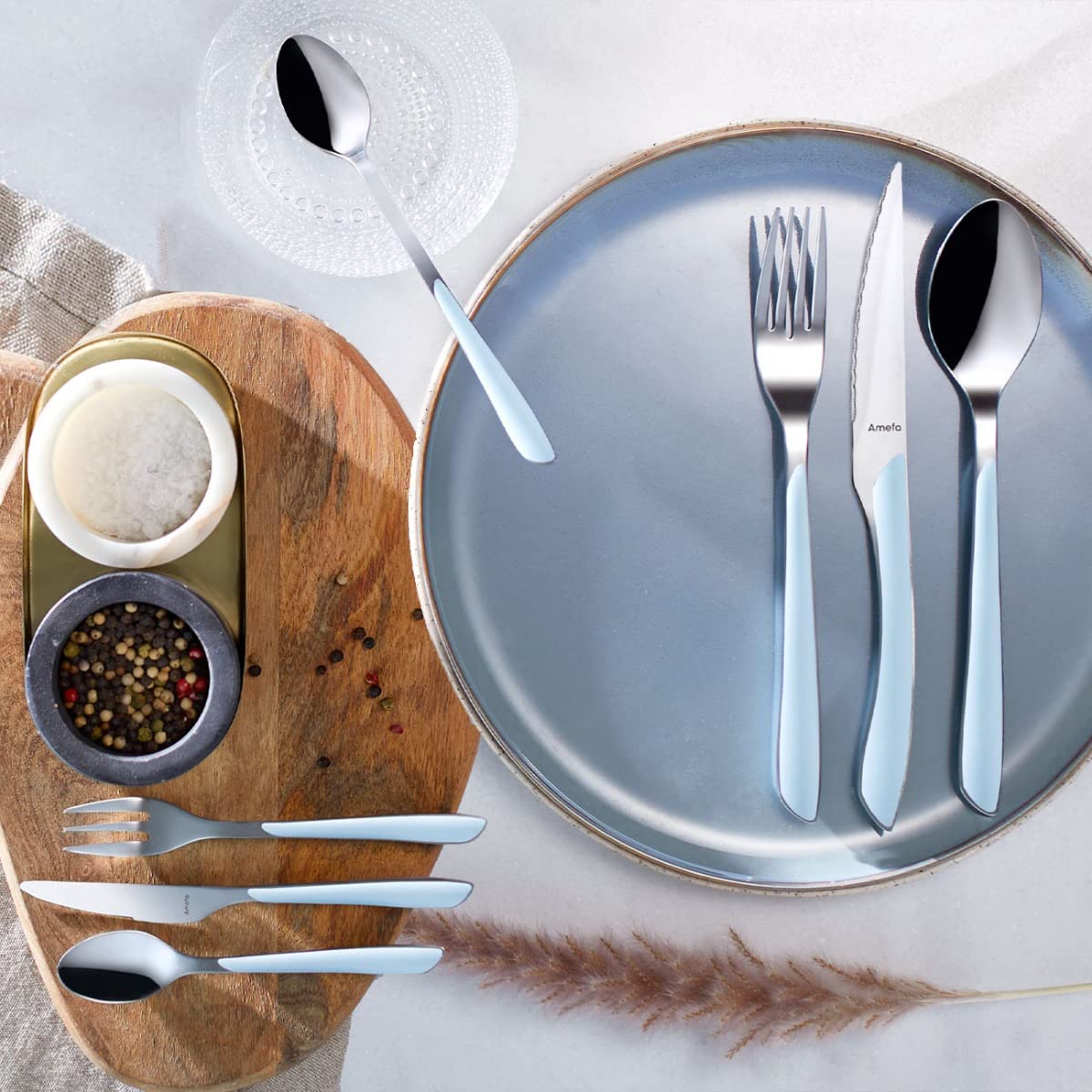 Eclat All You Need 26-Piece Cutlery Set Blue by Amefa – Stainless Steel Plastic, Light Blue, Model UL.142462