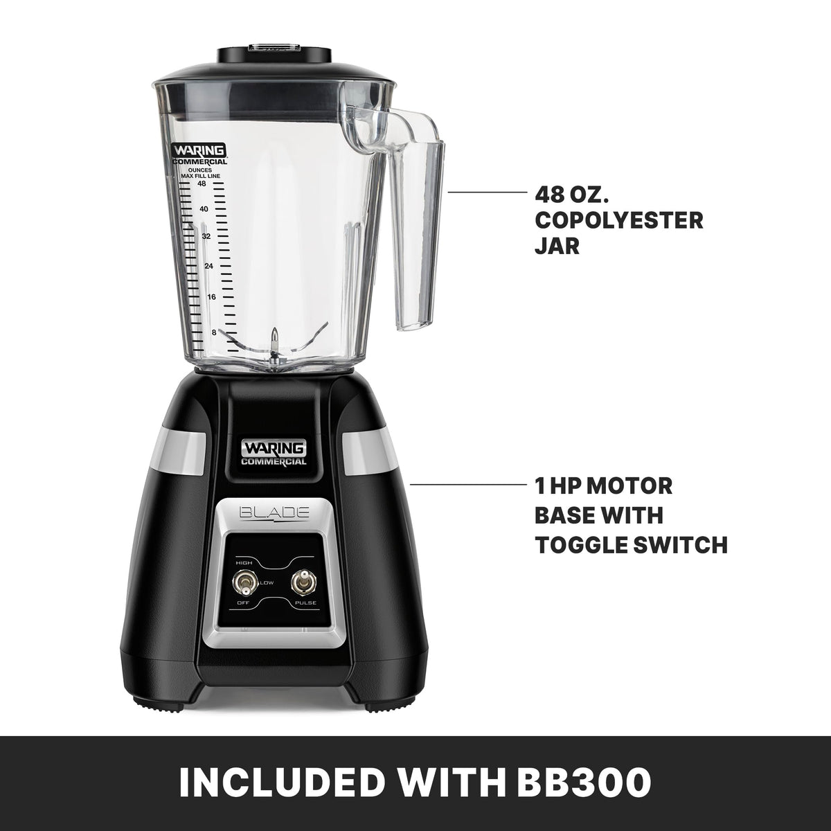 Waring Toggle Switch | Copolyester Jar / 48 Ounces / Black Countertop Blenders