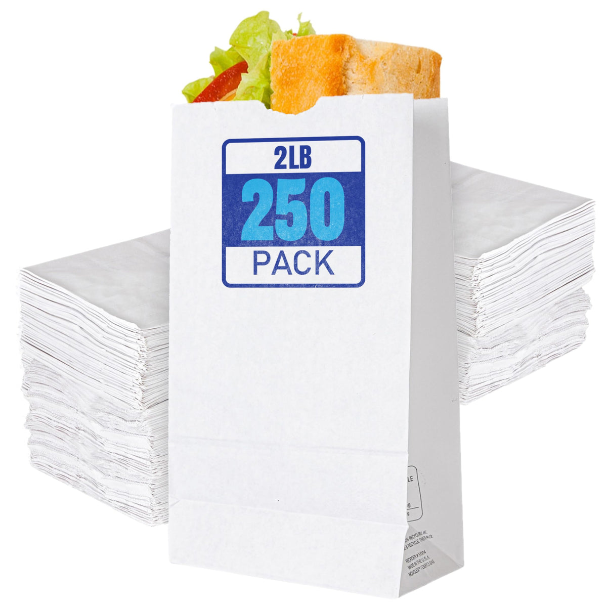 2 Lb Lunch Bags (250 Count) Eco Friendly Small Bags for Packing Lunch by Stock Your Home – 2 lb / 250 Count, 2.0 pounds, Paper, White, Pack of 250