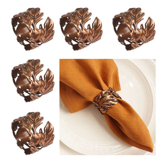 Utalek Leaf Napkin Rings, Metal Holders Set of 6, Bronze
