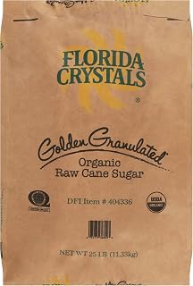 Florida Crystals Organic Raw Cane Sugar, USDA Certified Organic, Non-GMO, 25 Lb (Pack of 1)