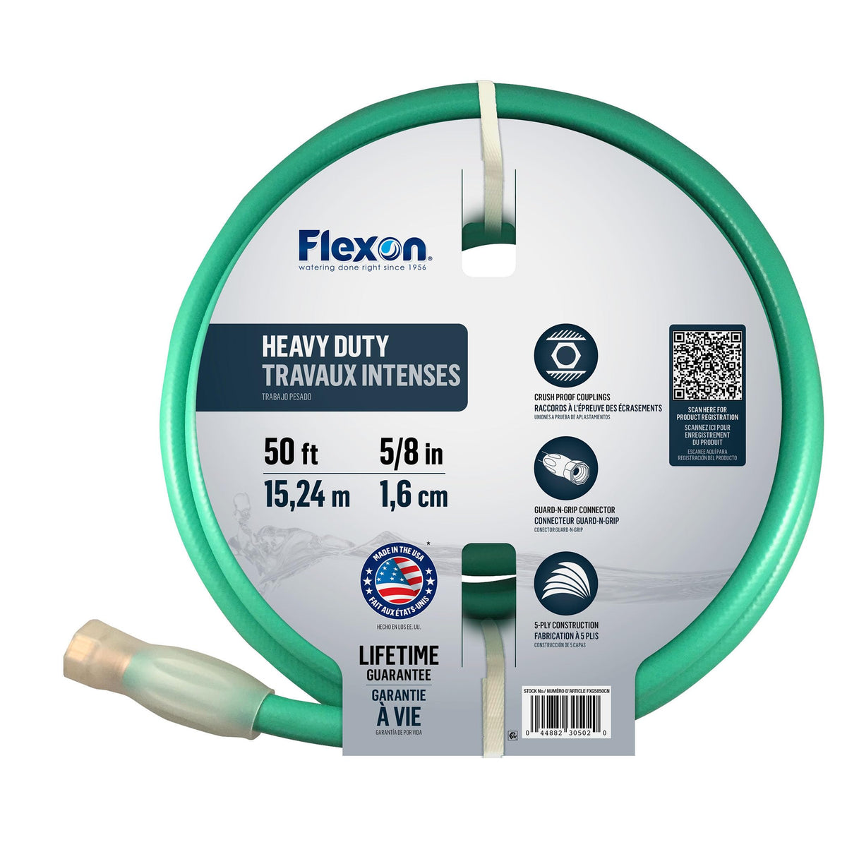 5/8-Inch x 50-Foot Heavy Duty 5-Ply Garden Hose by Flexon – 50 FT, Polyvinyl Chloride (PVC), Green, Model FXG5850CNEC