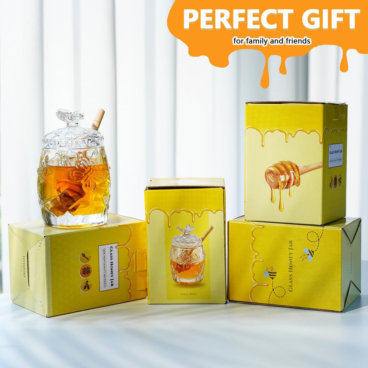 Kanpura Crystal Honey Jar with Dipper, 4.5 oz, Butterfly