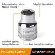 3/8" Drive Standard Metric Socket 18mm by GEARWRENCH – 18mm, 6 Point, Alloy Steel, Model 80386