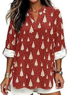 Women's Linen-Like Shirts Long Sleeve V Neck Blouse Tees Casual Loose Tunic Tops Plus Size Beach Vacation Outfits