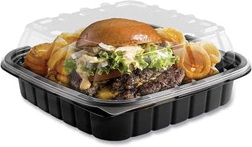Anchor Packaging Crisp Foods Technologies Containers, 33 oz, 8.46 x 8.46 x 3.16, Clear/Black, Plastic, 180/Carton