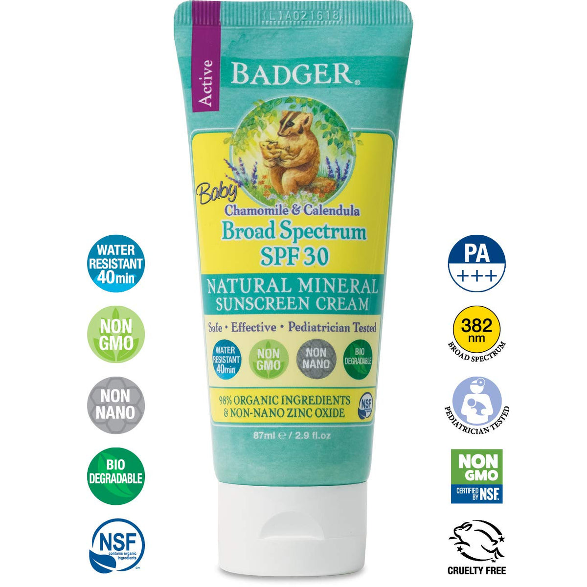 Balm Zinc Oxide Sunscreen Cream - SPF 30 - Chamomile & Calendula - 2.9 oz by Badger – 2.9 Fl Oz (Pack of 1), Multi, Model XA-063