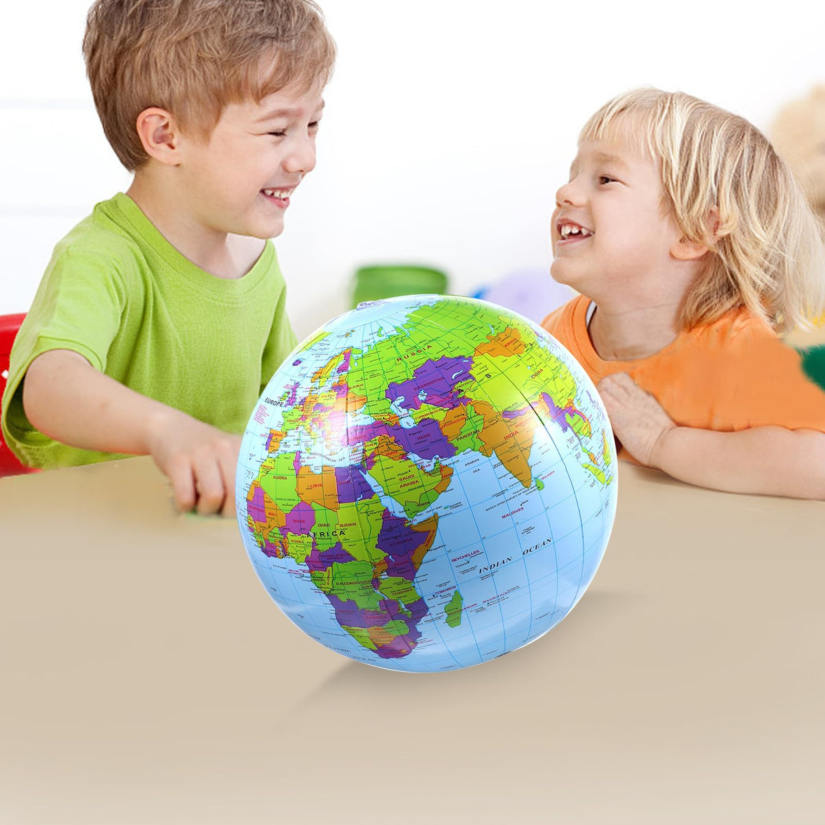 Inflatable Earth Globe Beach Ball PVC Air Inflation English Globe for Geography Teaching by Beavorty – 30.00X30.00X30.00cm/11.79X11.79X11.79", Sky-blue