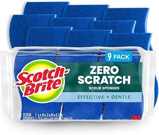 Scotch-Brite Zero Scratch Scrub Sponge, Kitchen Sponges for Cleaning Around the Home,Bathroom&More,Effective + Gentle Dish Scrubber,Best for Nonstick Pots and Pans,Safe on Most Surfaces (Pack of 45)