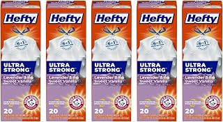Hefty Ultra Strong Tall Kitchen Drawstring Trash Bag, Lavender Sweet Vanilla, 13 Gallon, 20 CT (Pack of 5)