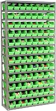 Global Industrial 13 Shelf Steel Shelving with (144) 4" H Plastic Shelf Bins, Green, 36x12x72