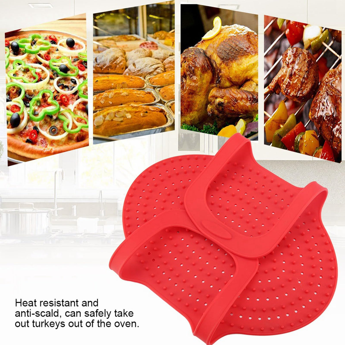 Kodrily Silicone Turkey Lifter Mat, Heat Resistant Poultry Sling, Red, 23.2 x 12.4 in