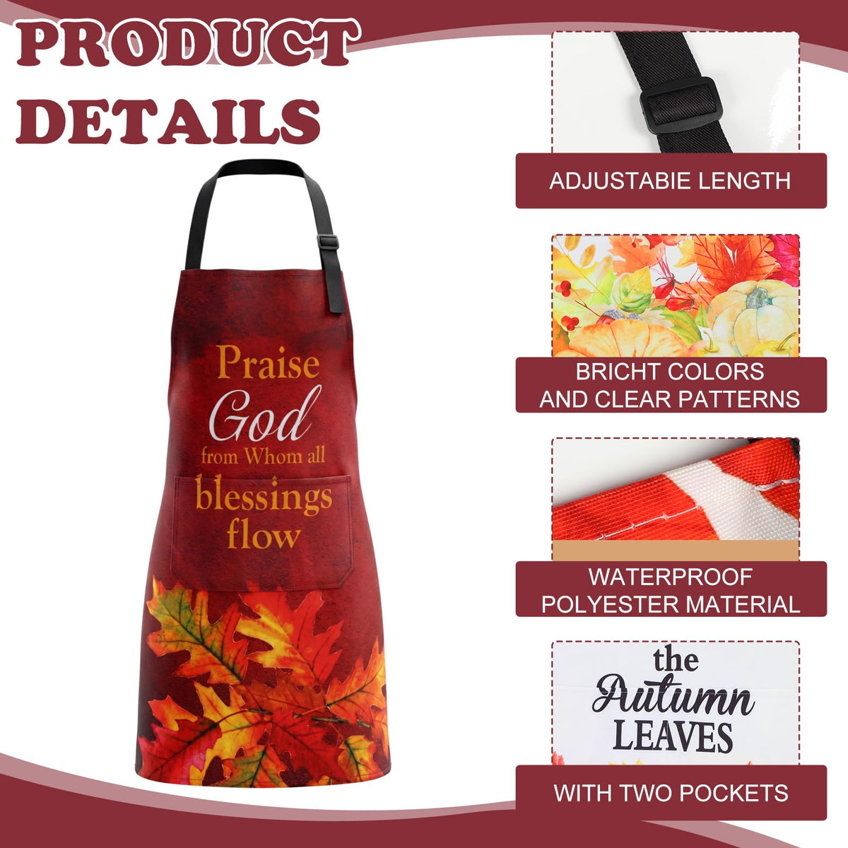 Colarr Fall Christian Aprons for Women, 4 Pack with Bible Verses, Colorful