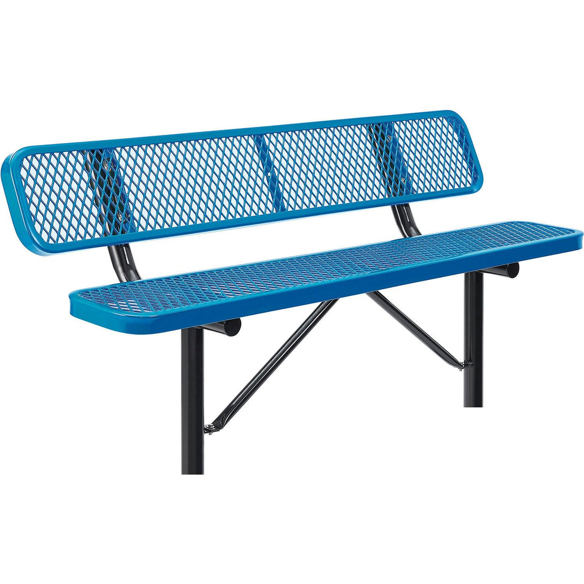 Global Industrial 6' Outdoor Steel Bench w/Backrest – Expanded Metal, In Ground Mount, Blue