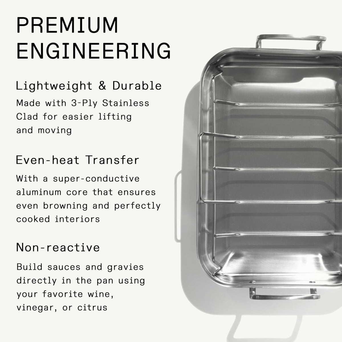 Made In Stainless Roasting Pan With Rack, 18.45 Inch, Silver