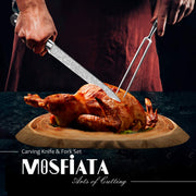 MOSFiATA Carving Knife and Fork Set, 8 Inch Blade with 7 Inch Fork, Silver
