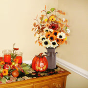Obbsie Artificial Fall Flowers in Metal Pot, 22.5 Inch, Orange