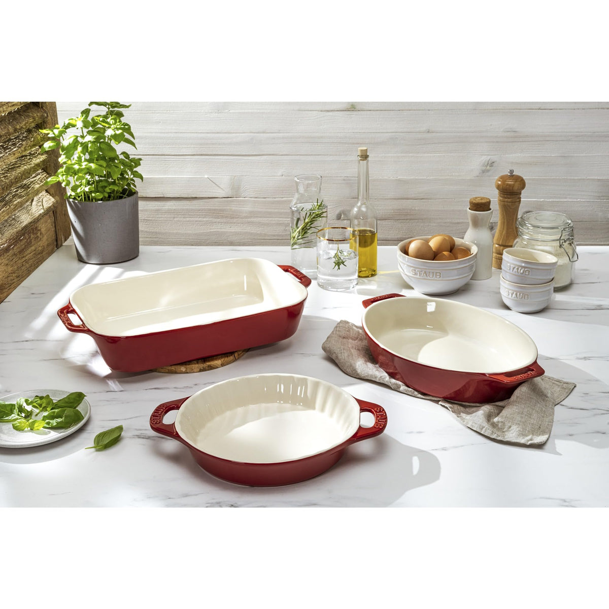 Ceramic 3-pc Mixed Baking Dish Set by STAUB – 3pc, Ceramic, Cherry, Model 40508-689