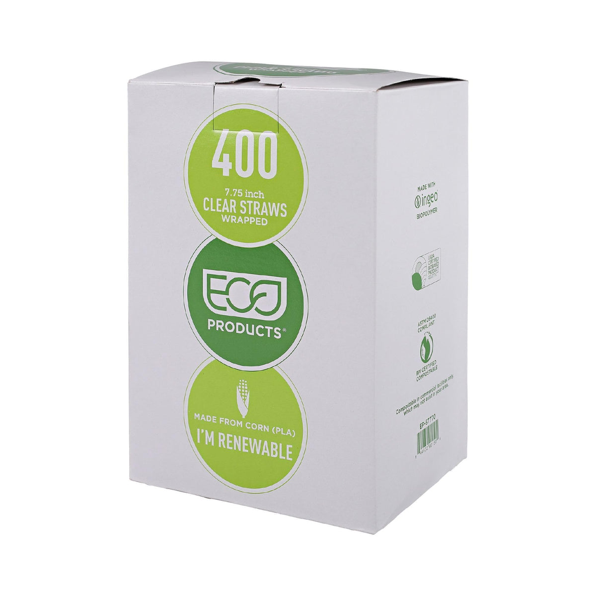 Eco-Products Compostable Paper Wrapped Plastic Straws – 7.75" Long, 5mm Diameter, Case of 9600, Clear Disposable Plant Based PLA Plastic, Standard Sized Drinking Straws, ASTM Compliant, BPI-Certified