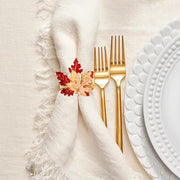 Emivery Maple Leaf Napkin Rings, Metal, Set of 6, Red and Yellow