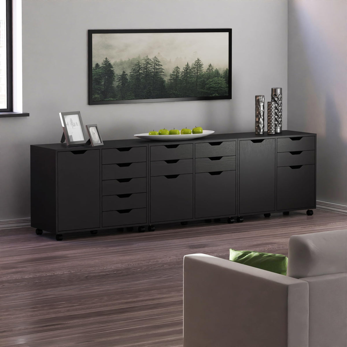Winsome Black / 4 Doors, 12 Drawers, File Drawer / Transitional Home Office Cabinets