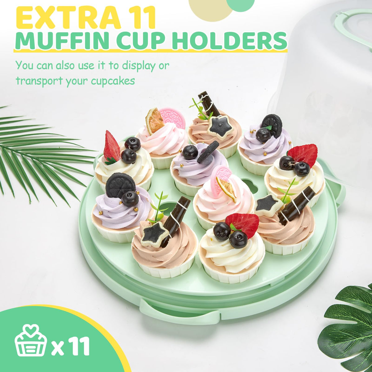 Ohuhu Cake Carrier with Lid, 12 Inch Diameter, Green