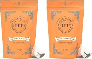Harney & Sons Hot Cinnamon Sunset Tea | 25 Sachets of Caffeinated Black Tea with Bold Cinnamon Flavors, HT Tea Blends (Pack of 2)