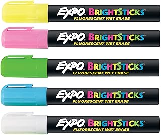 EXPO Bright Sticks, Wet Erase Fluorescent Markers, Bullet Tip, 5 Count - Whiteboard, Calendar, Organization, Teacher Supplies