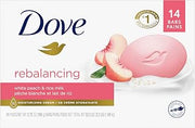 Dove Beauty Bar Soap Rebalancing White Peach & Rice Milk, 14 Count for a Nourished and Moisturized Skin, with ¼ Moisturizing Cream Plant-Based Formula, 3.75 oz