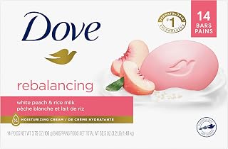 Dove Beauty Bar Soap Rebalancing White Peach & Rice Milk, 14 Count for a Nourished and Moisturized Skin, with ¼ Moisturizing Cream Plant-Based Formula, 3.75 oz