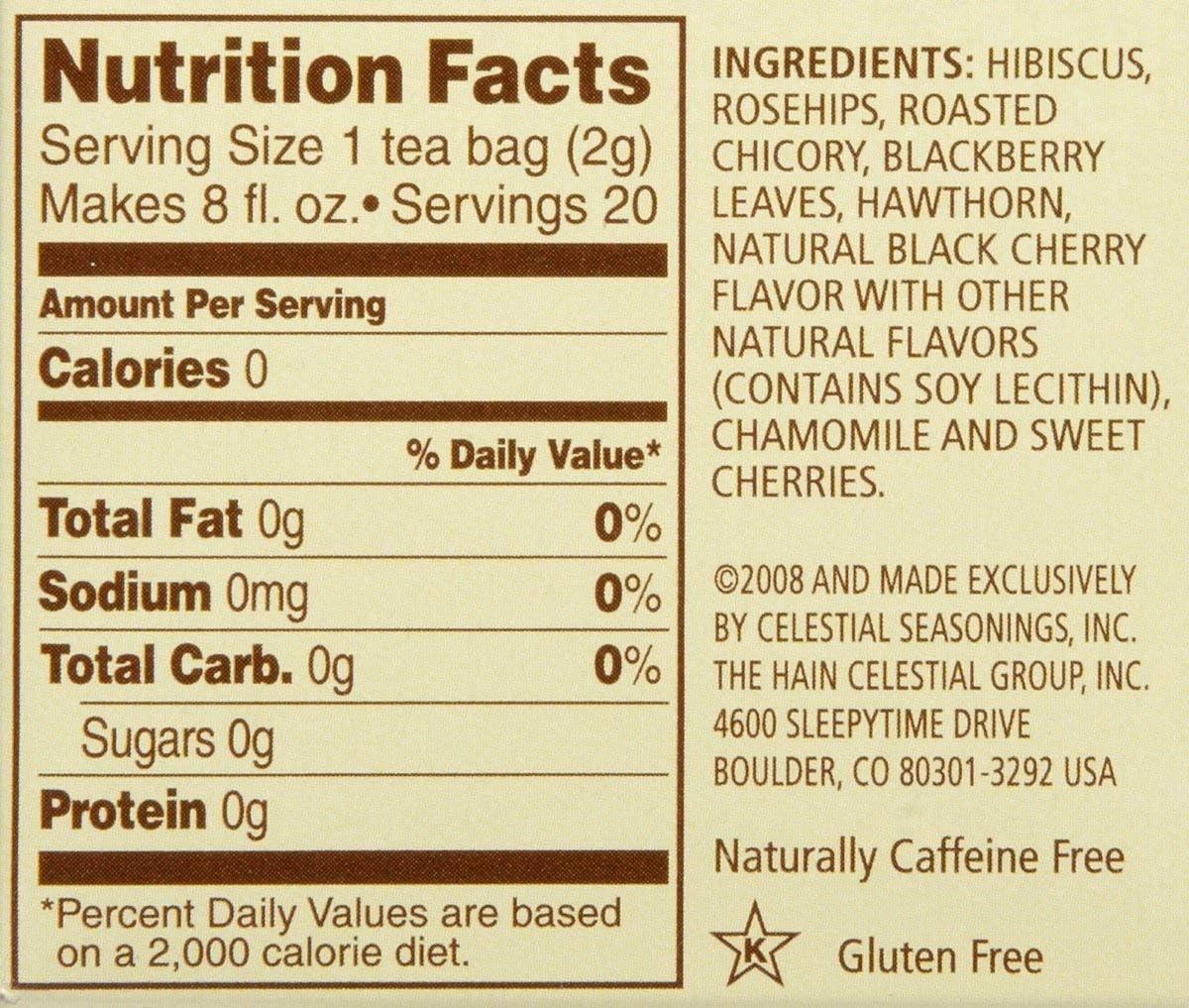 Celestial Seasonings Black Cherry Berry / 20 Count (Pack of 2) / 2 Tea Samplers