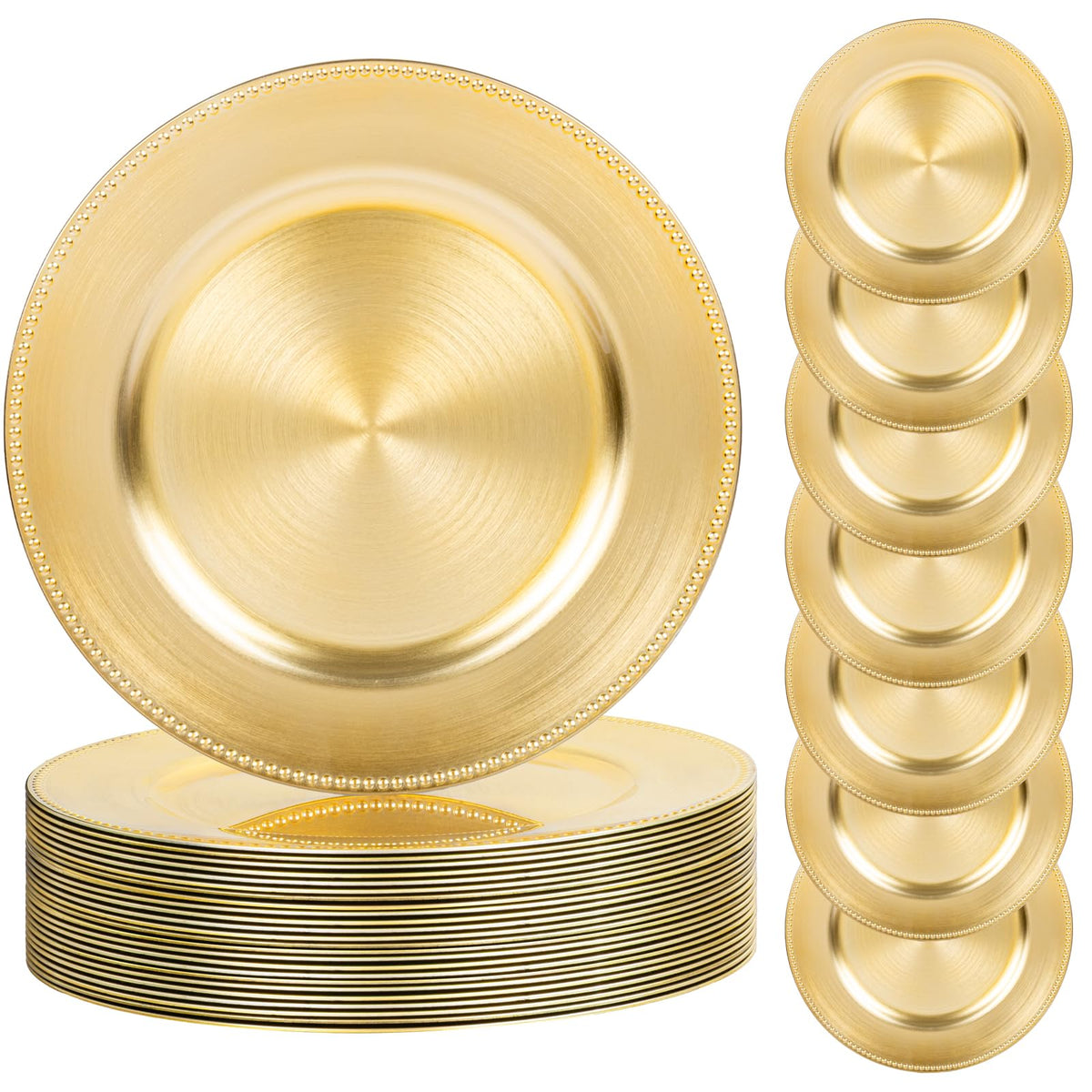 LIYH Plastic Charger Plates, 13 Inch Round, Gold, 24 Pack