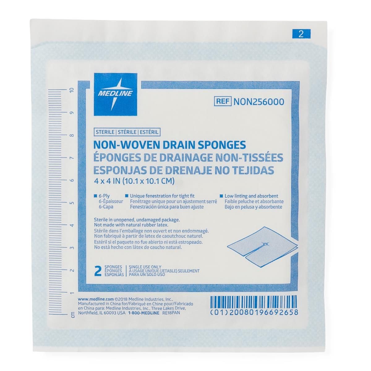 Gauze Sponge by Medline – 4" x 4" (50 Count), Rayon, White, Model NON256000H